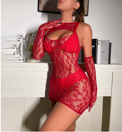 SELENE™ – czerwona sukienka z siateczki, profil